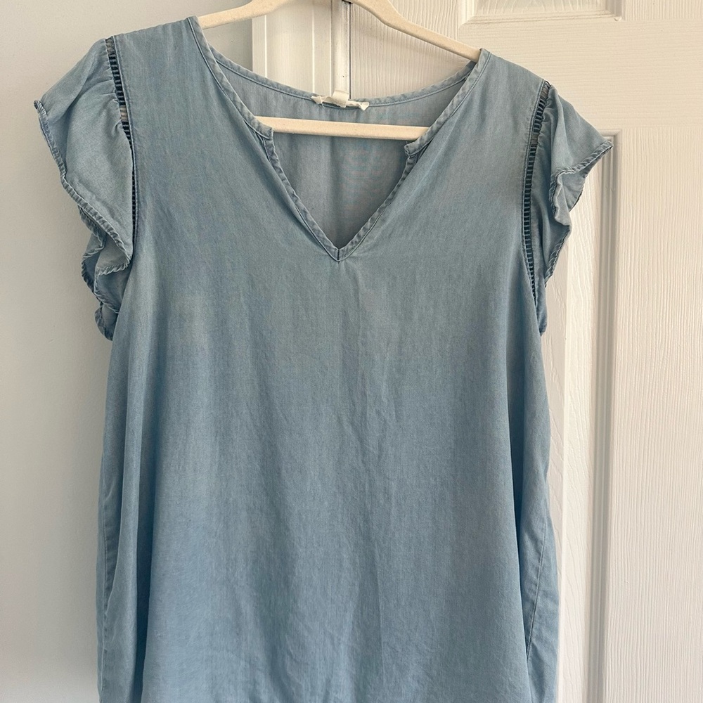 Blue Ruffle Sleeve Denim Wash Top